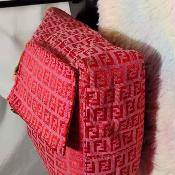 SALE! Authentic FENDI Vintage Zucchino Hand Bag Purse Canvas/Leather Pink/Red - Picture 5 of 14